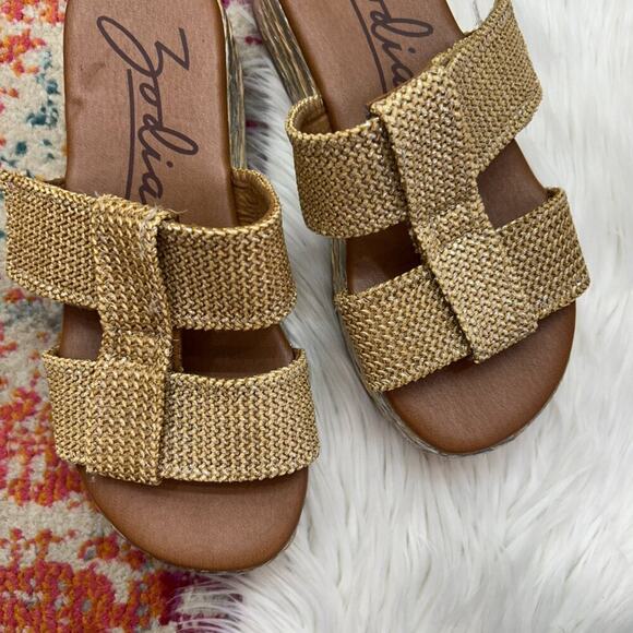 Zodiac Tan Silver Metallic Slip On Chunky Woven Boho Izzy Platform Sandal 9.5 - Picture 3 of 10
